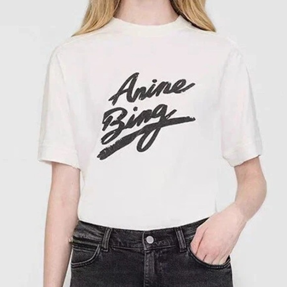 Anine Bing Jaylin White Graphic Tee Shirt. - Picture 3 of 4